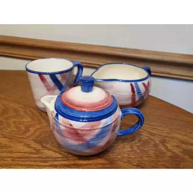 Metlox Poppytrail Calico Pink Blue Vernon Ware Plaid 4 pc