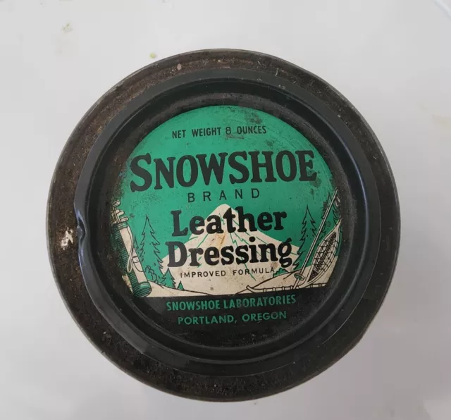 Vtg SNOWSHOE LEATHER DRESSING TIN LITHO POLISH WAX CAN  TIN 🇺🇲 - 420