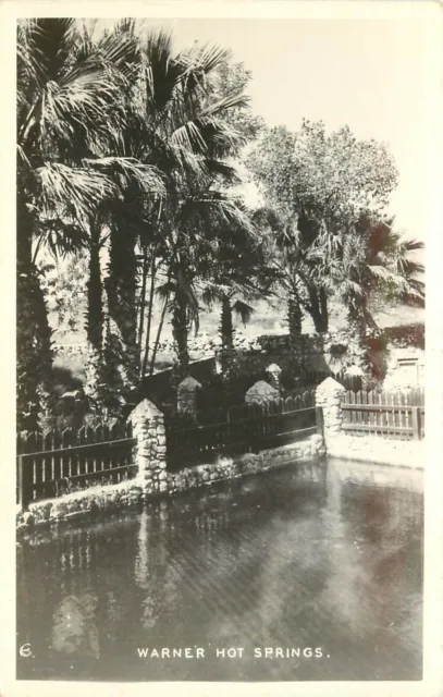 RPPC Postcard 6. Warner Hot Springs CA Pool & Stone Wall w/ Palm Trees Unposted