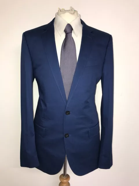 Hugo Boss - Uomo Slim Fit Tinta Unita Cotone Blu Suit - 40 Lungo - W34 L35 -