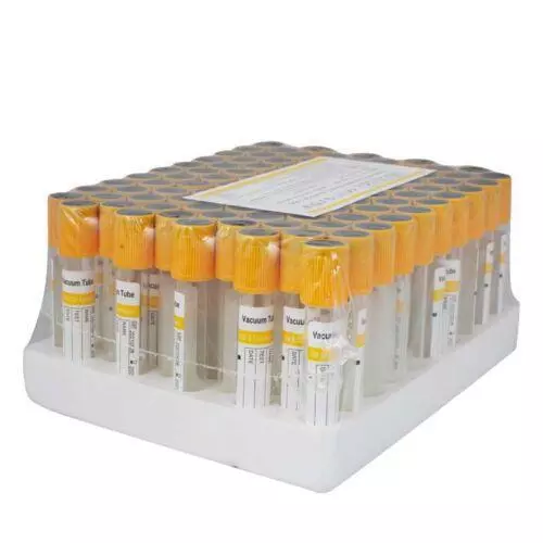 100 Yellow Gel Activator Blood Collection Tubes - Sterile Glass Lab Medical Use