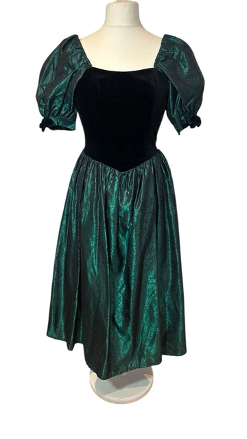 VTG LAURA ASHLEY Evening Dress Velvet & Green Taffeta UK 8 Puff Bow Sleeve  1980s 65.00 - PicClick UK