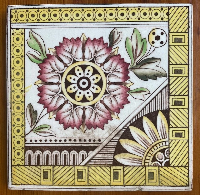 Antique Aesthetic Movement Abstract Floral Tile c. 1884 - Very good condition