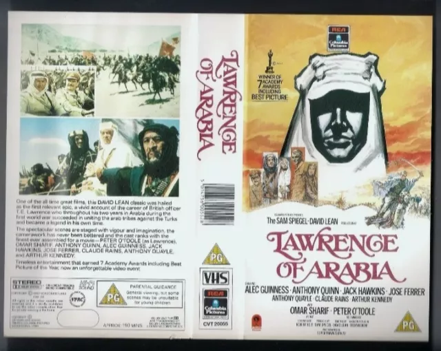 vhs video LAWRENCE OF ARABIA Peter O'Toole Omar Sharif, Alec Guinness. 1962 epic