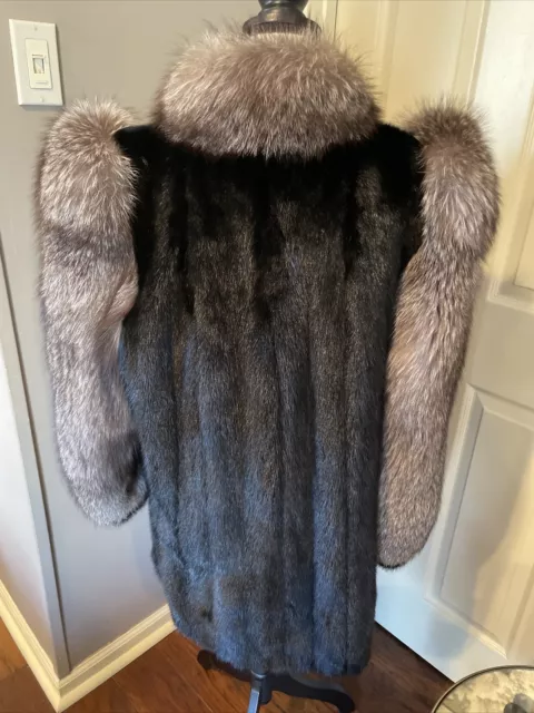 ALASKAN COUTURE JET Black Mink and Silver Fox FUR Jacket Coat ~ M $300. ...
