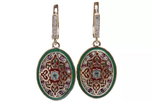 Motif Style Turkish Handmade All Authentic Jewelry Oval Shape Emerald Earrings