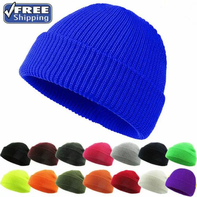 Beanie Plain Knit Hat Winter Warm Cuff Cap Slouchy Skull Ski Warm Men Woman