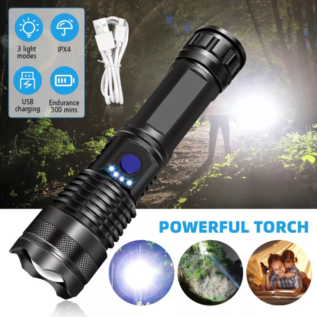 1200000LM LED Flashlight Tactical Light Super Bright Torch USB Rechargeable Lamp