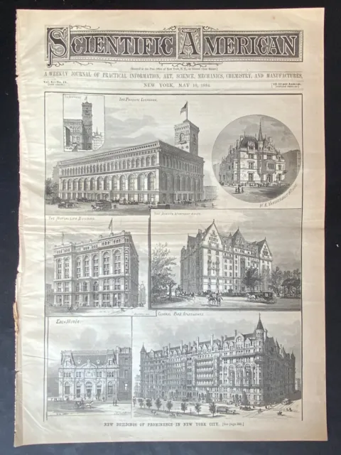 1884 Scientific American Cover Page ~ New York City ~Vanderbilt ~ Dakota House