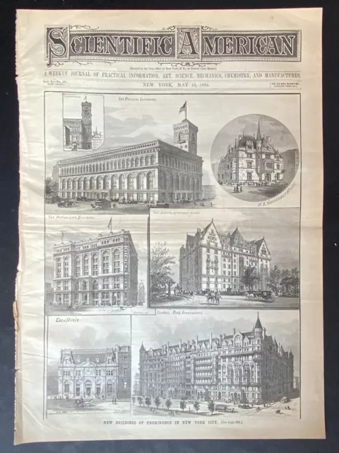 1884 Scientific American Cover Page ~ New York City ~Vanderbilt ~ Dakota House
