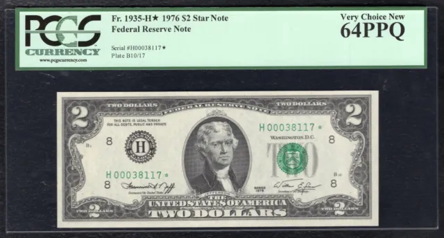 Fr. 1935-H* 1976 $2 *Star* Frn Federal Reserve Note St. Louis, Mo Pcgs Unc-64Ppq