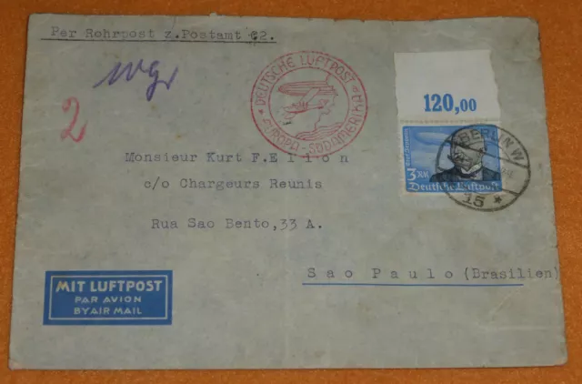 Rohrpost Luftpost Brief Mi.-Nr. 539 Graf Zeppelin Berlin - Sao Paulo Brasilien