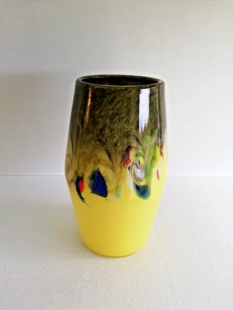 Large Strathearn Yellow /Grey Mottled Art Glass Vase/ Coloured Melted Murrines.