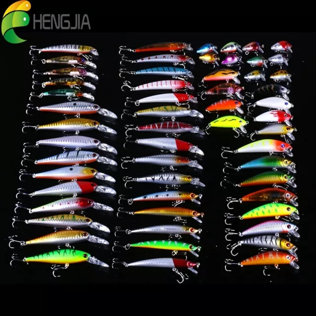 56pcs Topwater Minnow Fishing Lures Kit Artificial Tackle Crank Baits