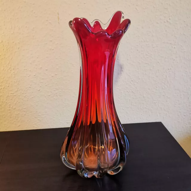 Glasvase Murano Stil rot-orange Art Deco Vintage ausgefallener Stil Glas