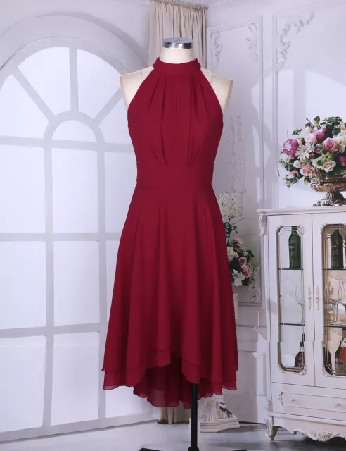 Womens Halter Neck High-low Chiffon Bridesmaid Dress Formal Party Prom Ball Gown 3