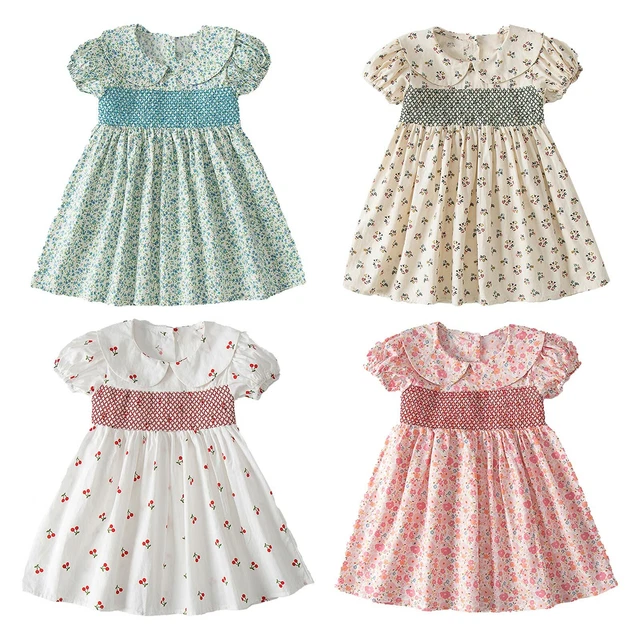 Abito casual per bambine con stampa floreale carino bambini abiti vita nodo fiocco