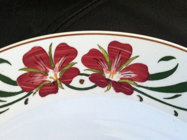 VILLEROY BOCH 30's Dresden Bowl Antique Vintage 1393 Red LILY Floral Black Mark