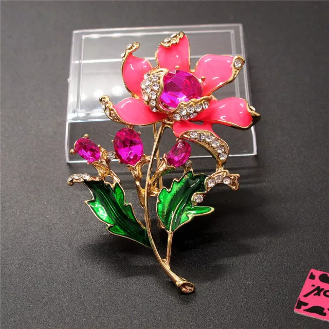 Rose Enamel Bling Cute Flower Crystal Betsey Johnson Charm Brooch Pin Gifts