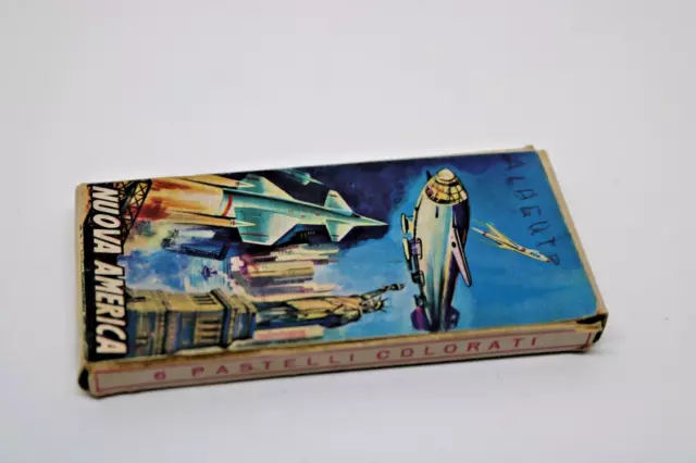 scatola matite vintage NUOVA AMERICA, Missili - 6 pastelli colorati (usati)