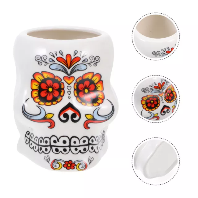 Island-inspired Drinkware: White Flower Skull Tiki Mugs for Collectors
