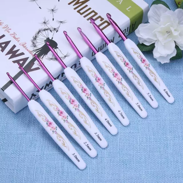 8pcs Plastic Handle Aluminium Crochet Hooks Sweater Knitting Needles Set 3