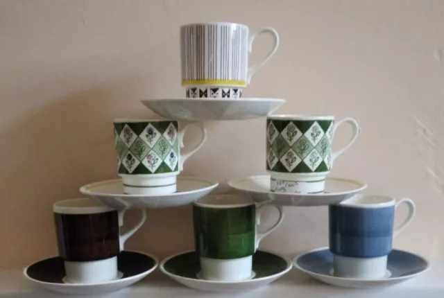 Vintage Royal Sphinx Harlequin Mixed Set Of Coffee Cups & Saucers 1960s See Pics