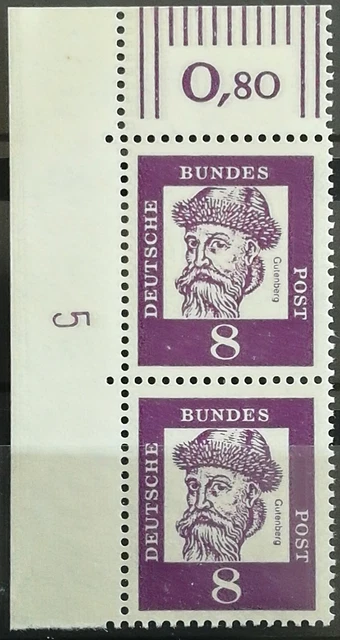 BUND BEDEUTENDE DEUTSCHE NR. 349 y ** ECKRAND MIT FORMNUMMER 5 L2b selten!