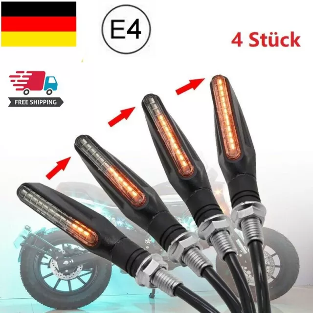 4 Stück Mini LED Motorrad Blinker 12V | Sequentiell Lauflicht | E4 Prüfzeichen