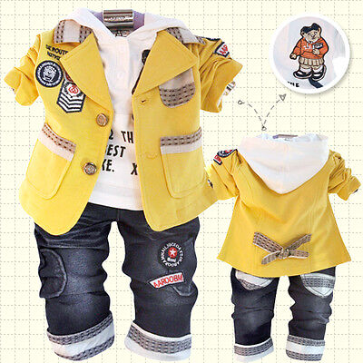 Toddler Boy 3 PC Outfit Set Party Suit Size1-6 Years Jacket+ Top+ Jeans！Hoodie