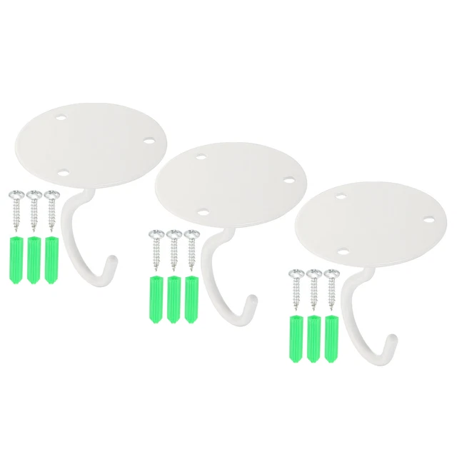 3Pcs 2.5" x 2.8" Ceiling Hooks with Mounting Hardware for Hanging Plant White