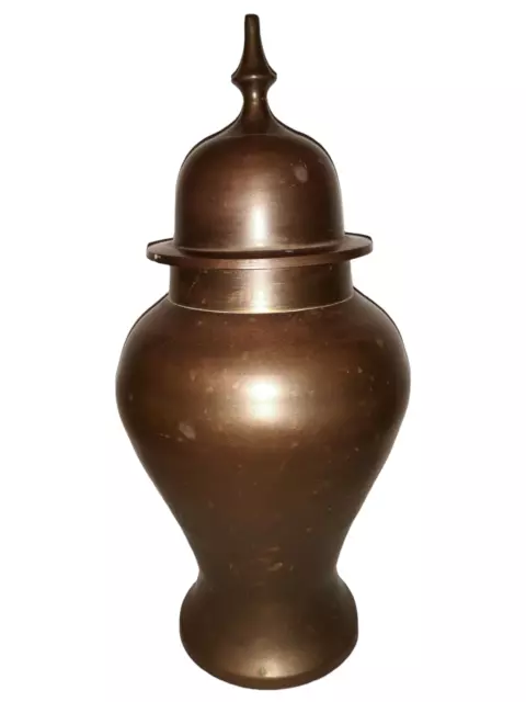 Vintage Shabby Solid Brass Urn Container Vase Ginger Jar Bowl & Lid India 9.5"