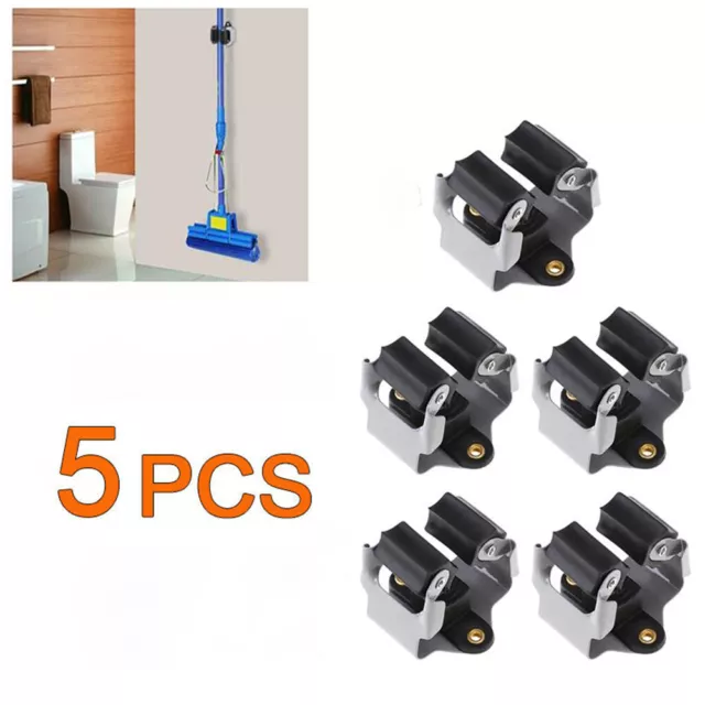 Broom Holder and Garden Tool Garage Organizer 5PCS Hooks for Rake Mop Wall