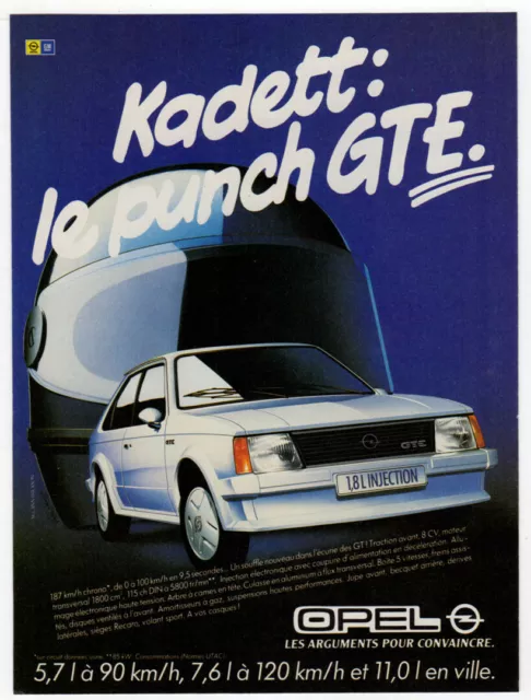 1984 OPEL Kadett GTE Vintage Original Print AD White coupe sport car art France