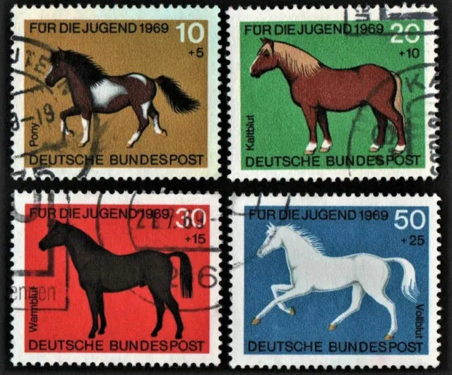 OLD GERMANY STAMPS X 4  cv£5.75 FULL SET 1969 HORSES - CHILD WELFARE USED UNH