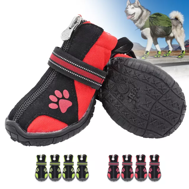 4pcs Dog Shoes Reflective Waterproof Boots Warm Snow Rain Anti-slip Pet Footwear