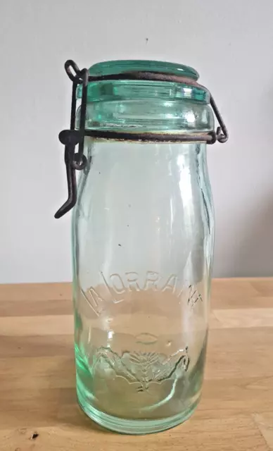 Ancien BOCAL en verre à Bulles Coloré Vert Marque LA LORRAINE  (1Litre)