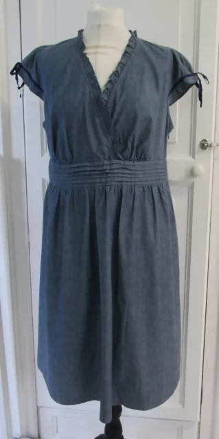 NEW Marks & Spencer Blue Chambray Knee Length Cotton Dress UK 16