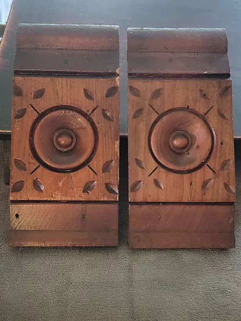 Antique 1880s Pair Of ROSETTE TRIM Plinth Block VICTORIAN DOOR Molding Base Wood