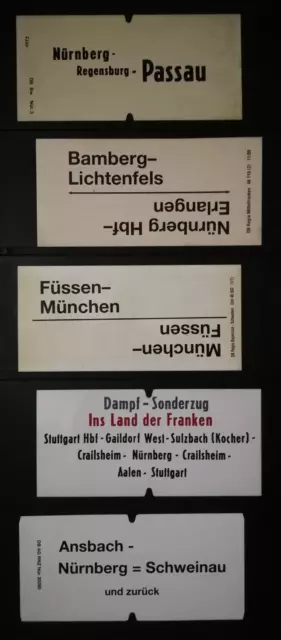 5 original verschiedene Zuglaufschilder (groß) - Außenschilder von früher.