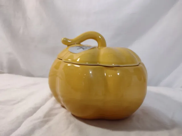 MATCERAMICA Ceramic Pottery Orange Pumpkin Bowl with Lid MADE  IN PORTUGAL