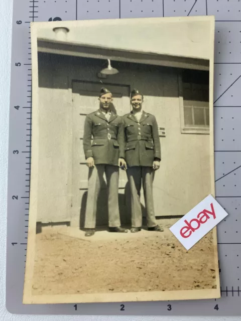 1940's-1950's Vintage Black & White Photo w/ Color Tint 2 US Soldiers in Uniform