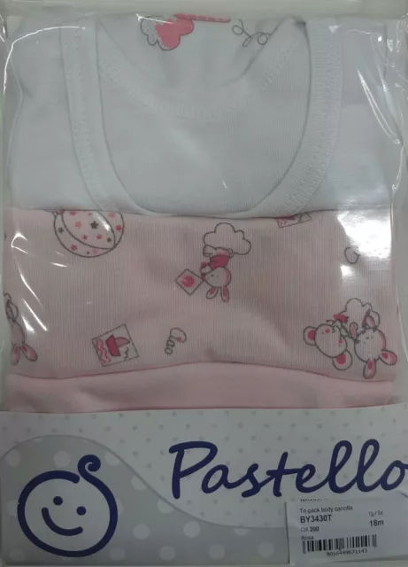 3 Body Canotta 100% Cotone Spalla Vogatore Bimba Neonata Pastello da 0 a 36 mesi