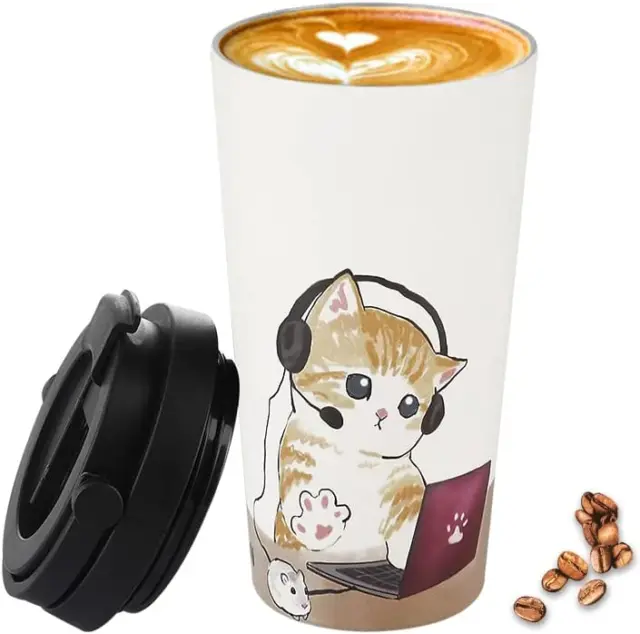Funkrin Insulated Travel Coffee Mug with 1 Count (Pack of 1), Music Cat