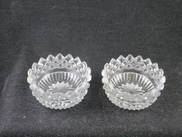 Eapg Pair 2.5 Inch Clear Glass Diamond Rib Open Salt Dishes C1900 Nonflint