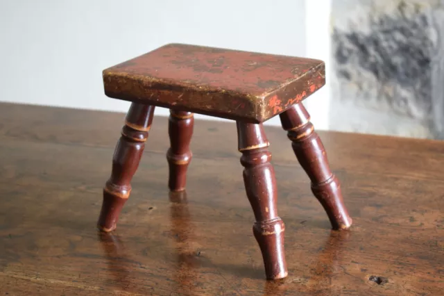 Early 19th Century Miniature Elm Stool with Original Paint, Low Side Table