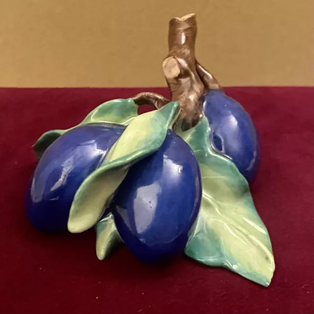 Herend Hungary Porcelain Trio of Plums on Twig Decorative Fruit Figurine
