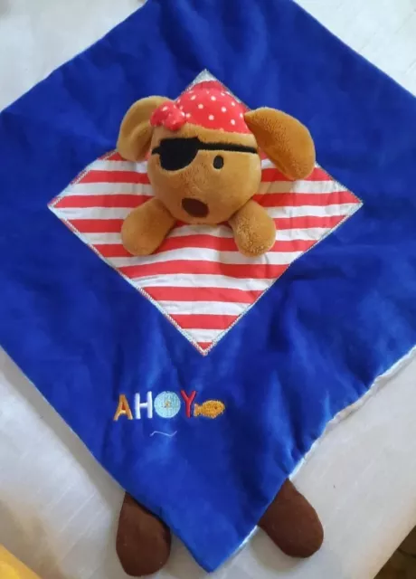 Kids Preferred AHOY Dog Pirate Security Blanket Lovie Satin Back Blue
