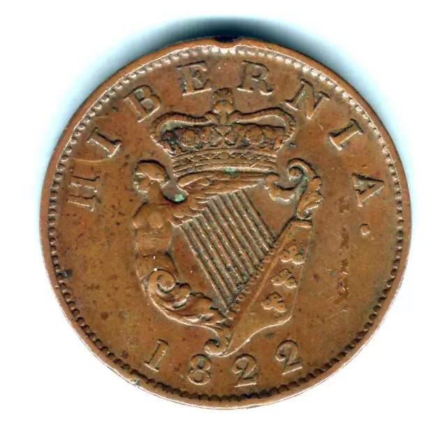 Ireland. 1822 George IV - Halfpenny.. gVF