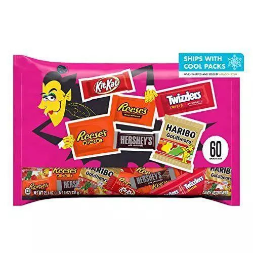 Hershey Assorted Flavored Snack Size, Halloween Candy Variety Bag, 25.8 Oz (60